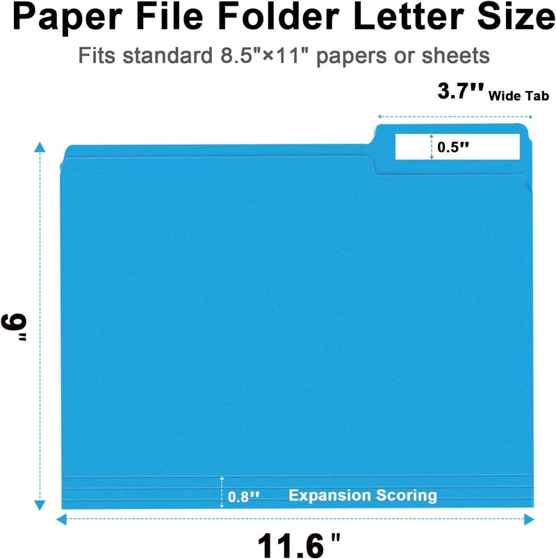 RAZCC File Folder, 100 Pack 1/3 Cut Tab File Folders Letter Size, Blue, Colored Folders with Tab Great for Organizing and Easy File Storage - Image 2